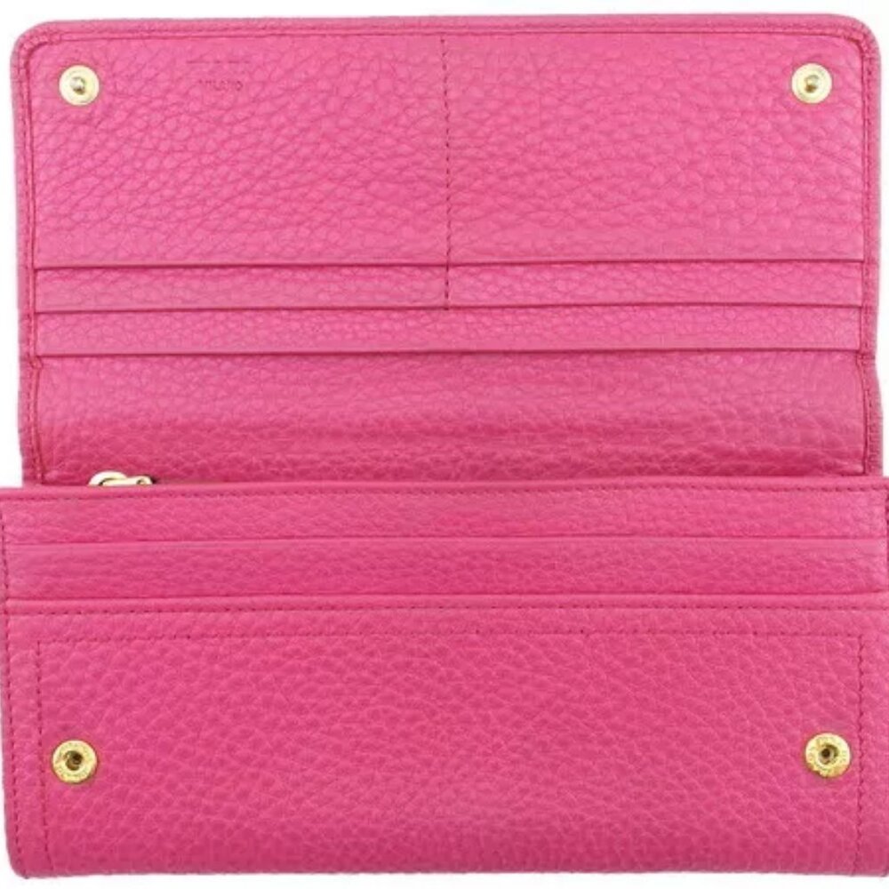 PRADA long wallet logo pink leather x gold hardware Authentic Used - Picture 5 of 9